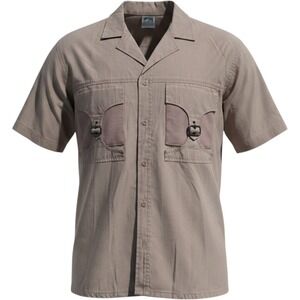 Bristol Bay Mens Utility Shirt Tan Short Sleeve Buckle Mesh Pockets Gorpcore S